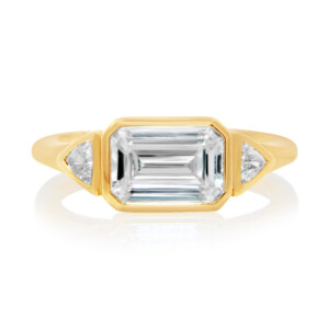 Emerald and Trillion Three Stone Engagement Ring