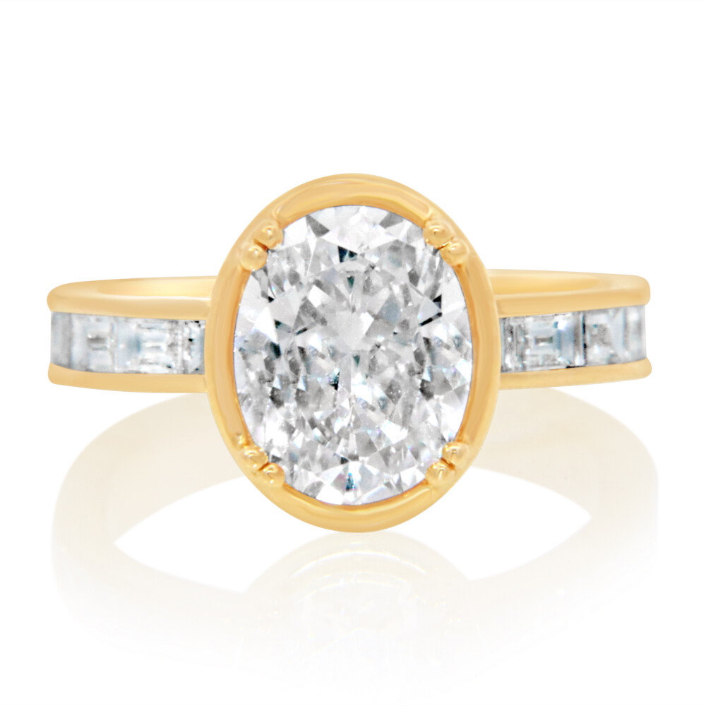 False Bezel Double Prong Engagement Ring