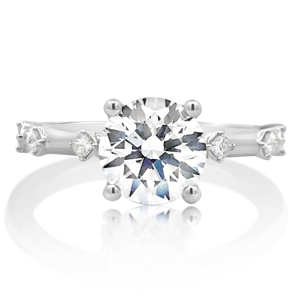 Princess Cut Diamond Station Band Engagement Ring