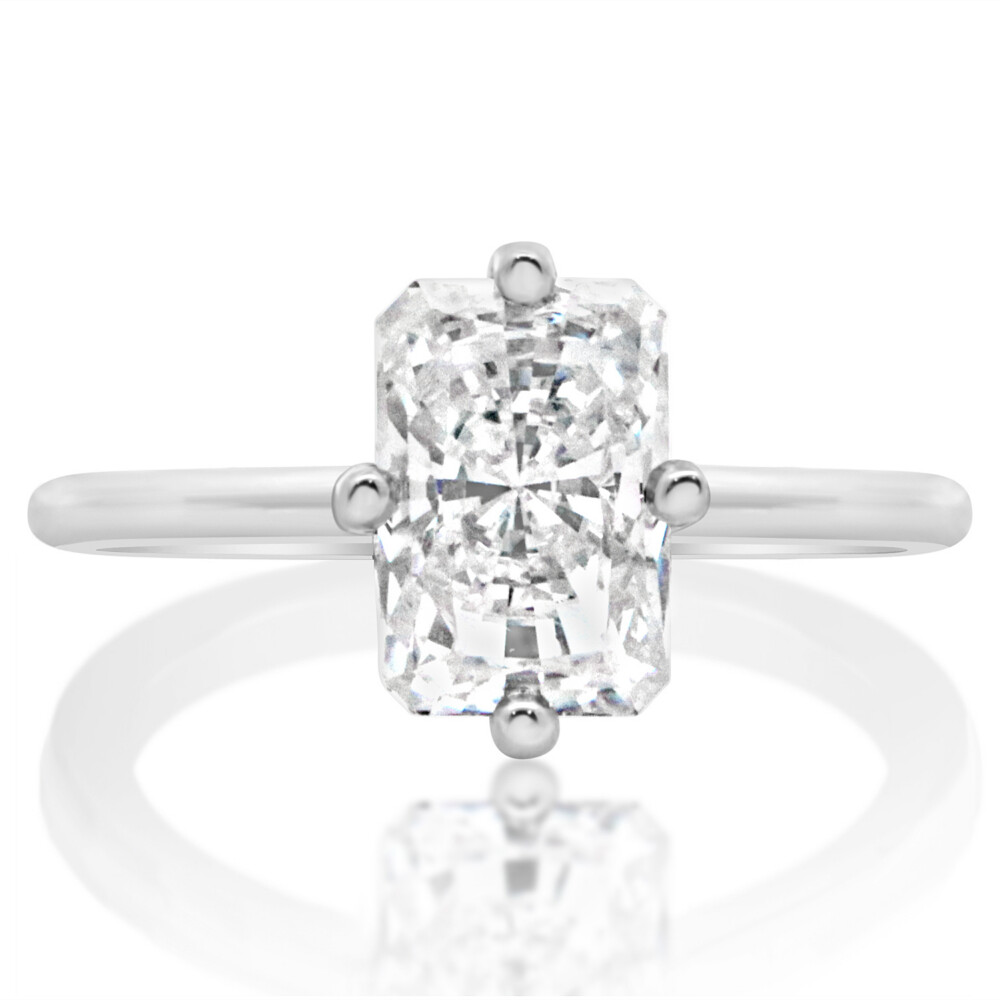 Thin Band Compass Prong Hidden Halo Engagement Ring