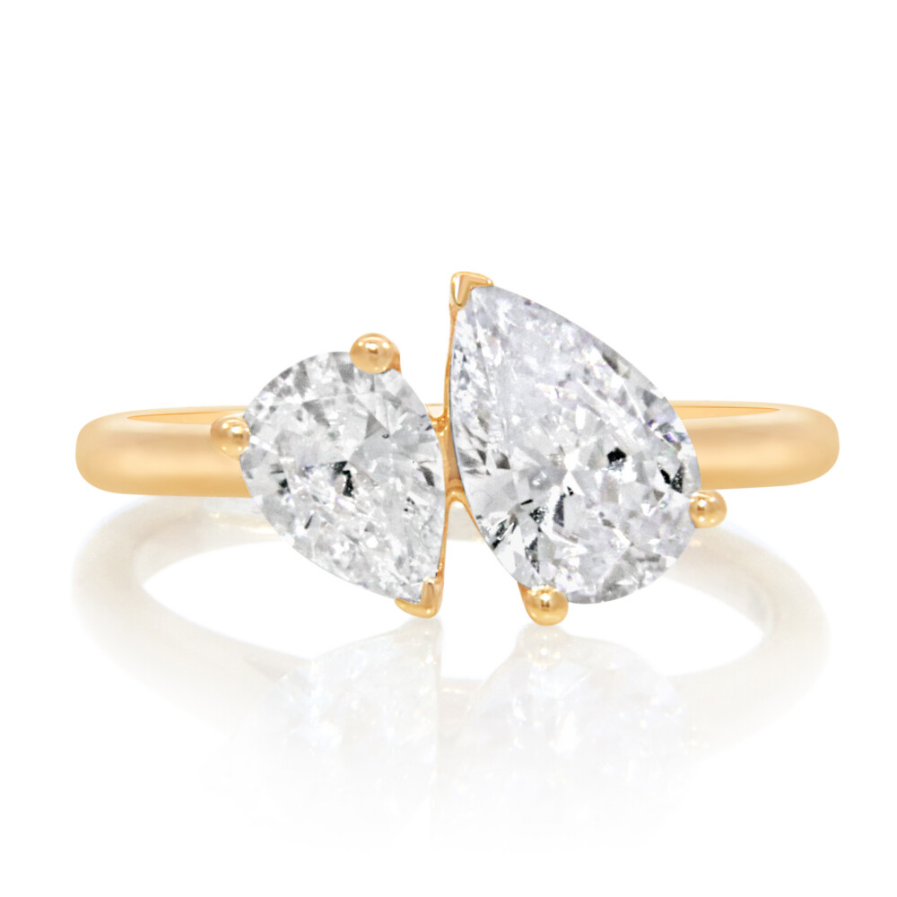Pear Diamond Opposite Direction Two Stone Engagement Ring