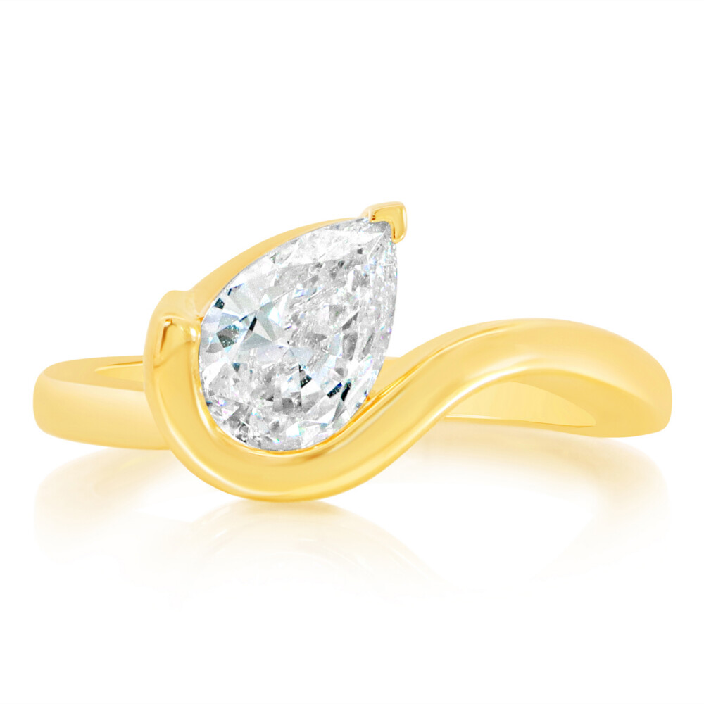 Pear Half Bezel Swirl Engagement Ring
