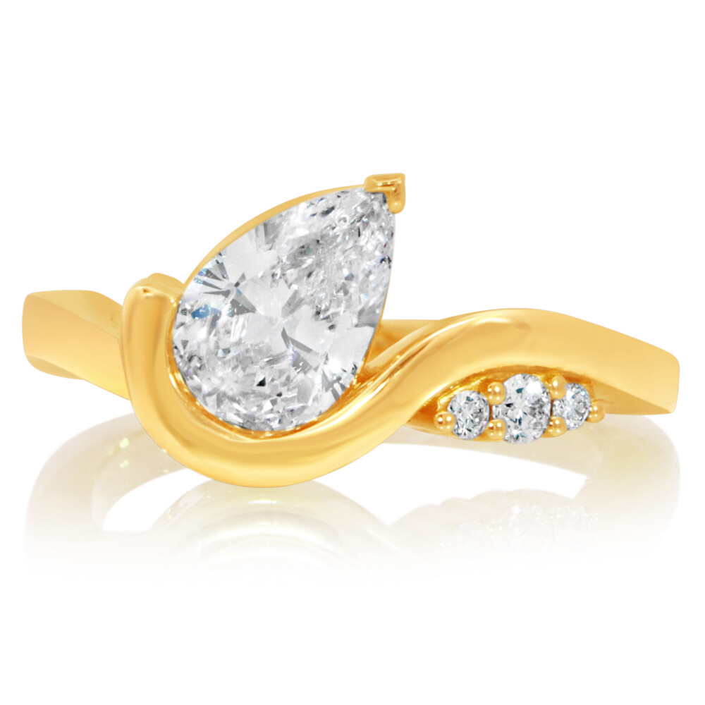 Pear Half Bezel Swirl Diamond Engagement Ring