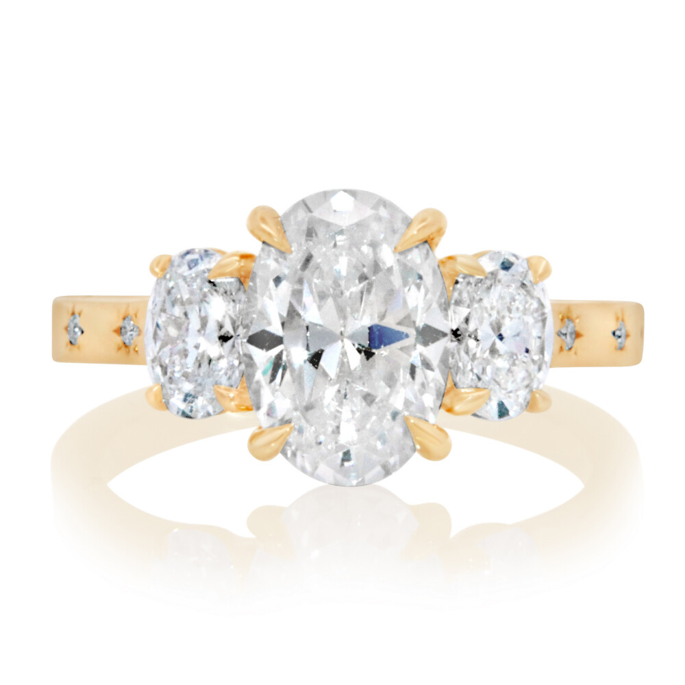 Star Shank Three Stone Engagement Ring