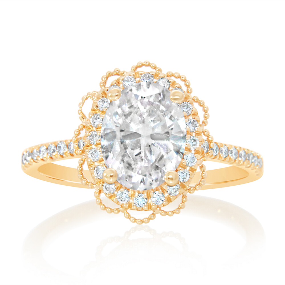 Milgrain Scalloped Diamond Halo Engagement Ring