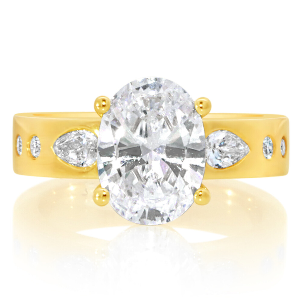 Pear and Round Burnished Diamond Engagement Ring