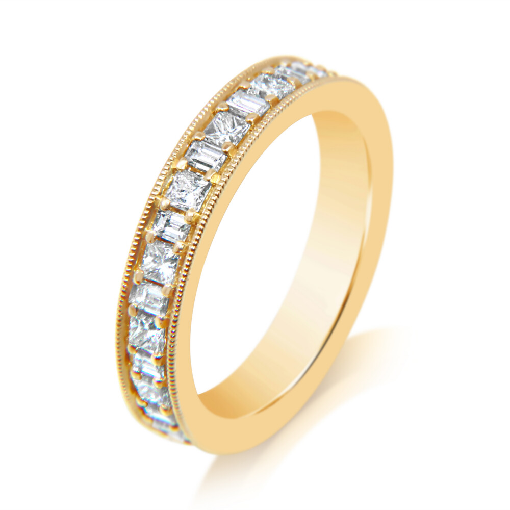 Princess and Baguette Alternating Diamond Band