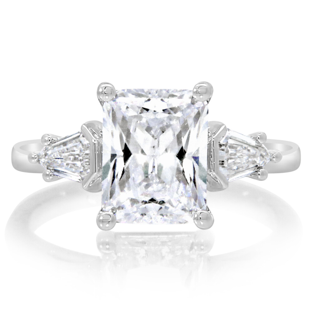 Three Stone Shield Cut Diamond Engagement Ring