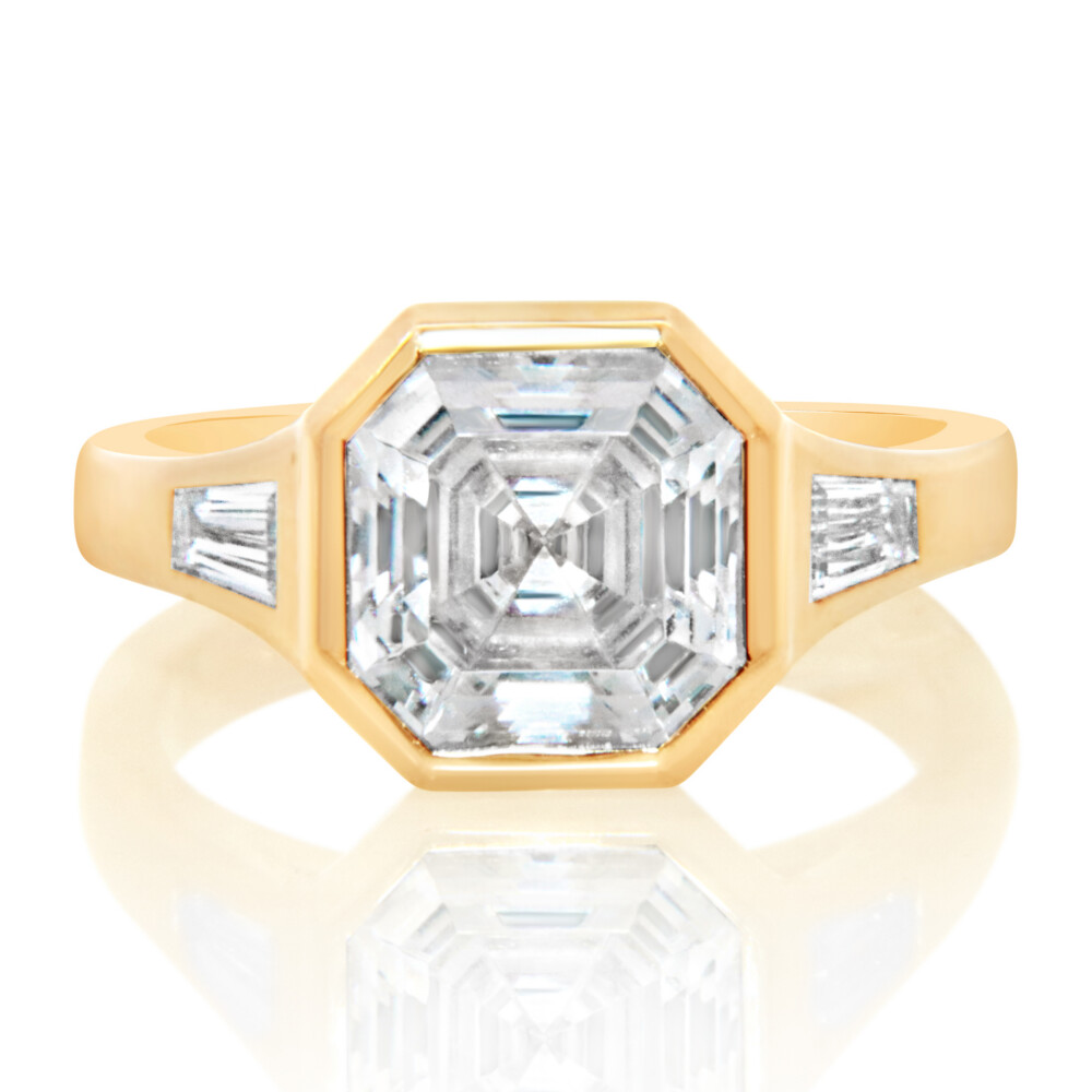 Asscher Three Stone Bezel Engagement Ring