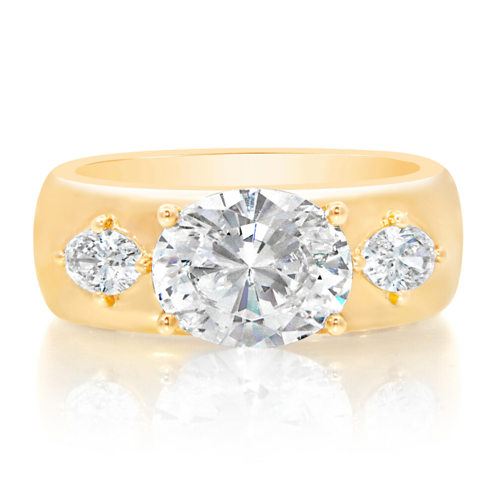 Oval Wide Shank Three Stone Engagement Ring
