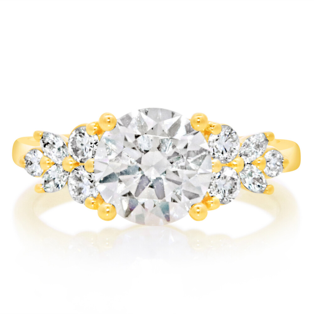 Round and Marquise Cluster Engagement Ring