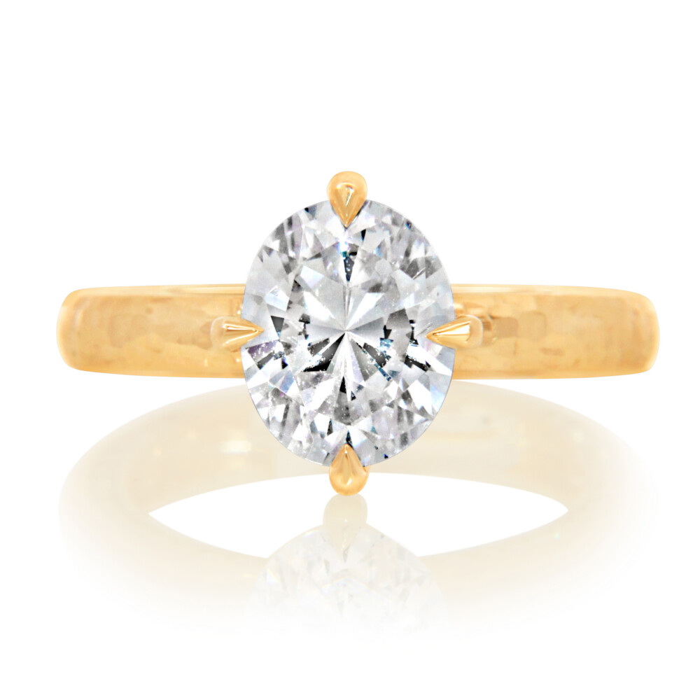 Diamond Side Shank Hammer Finish Engagement Ring