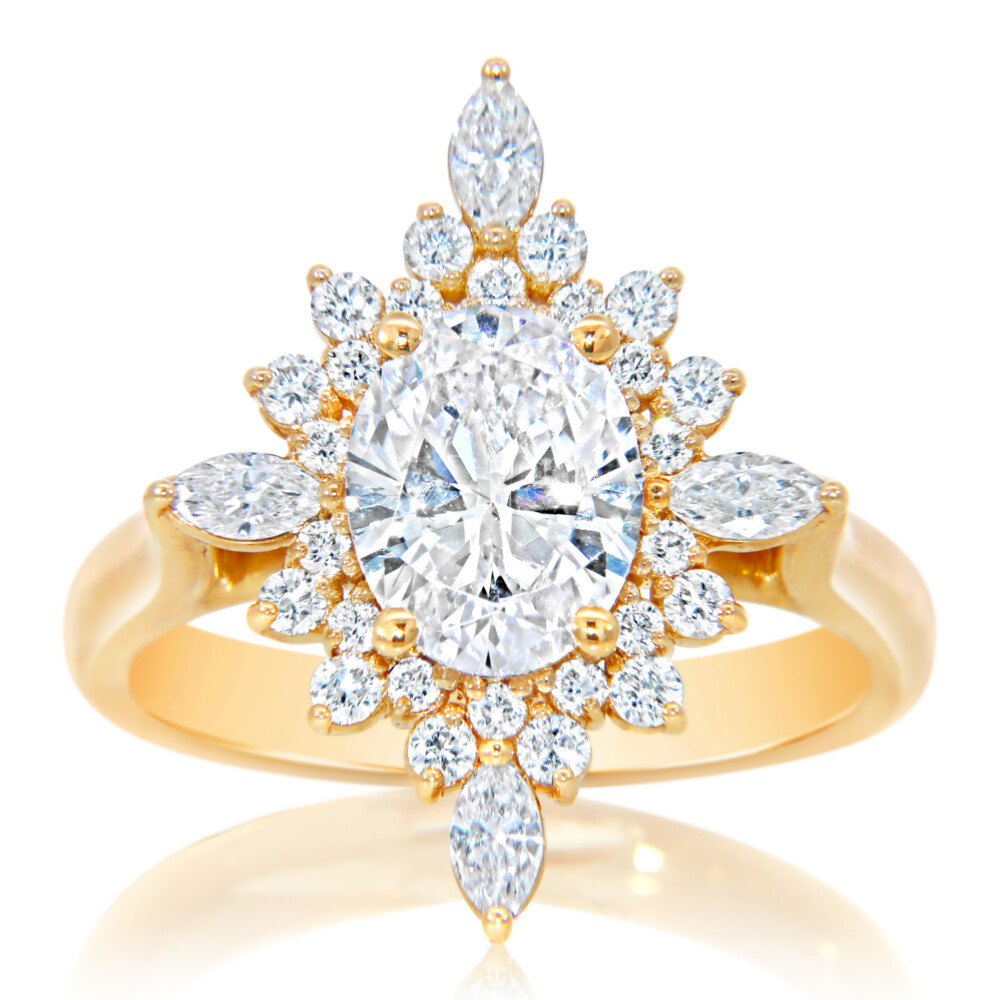 Double Snowflake Halo Engagement Ring