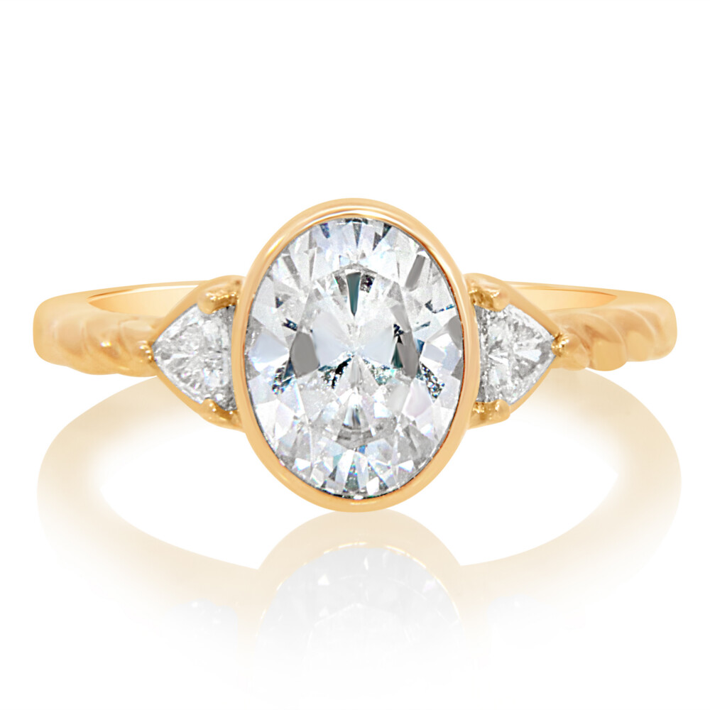 Oval Twist Shank Three Stone Engagement Ring