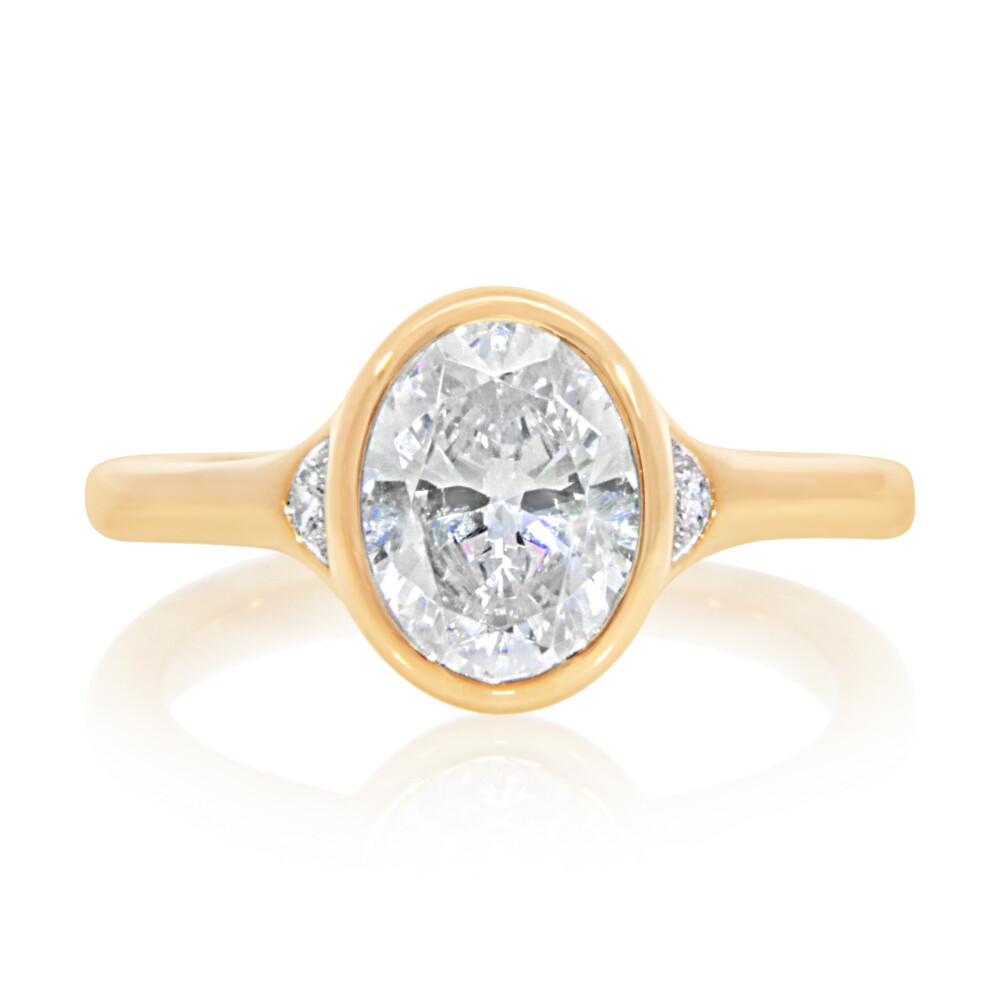 Halfmoon Sidestone Three Stone Engagement Ring