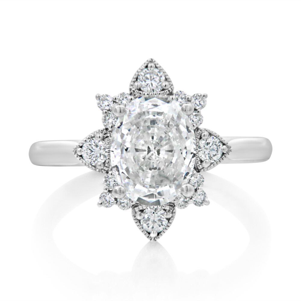Milgrain Station Halo Engagement Ring
