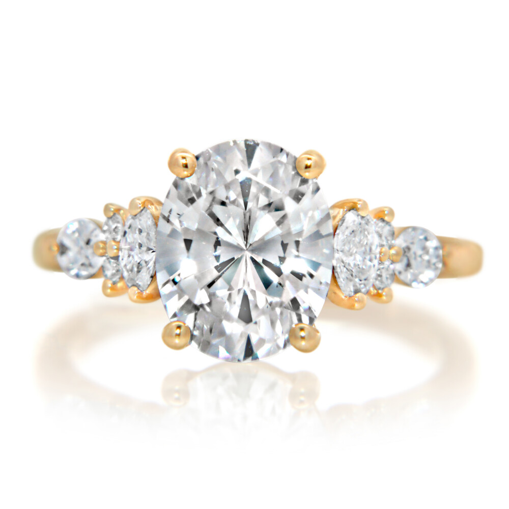 Oval Three Row Half Halo Engagement Ring