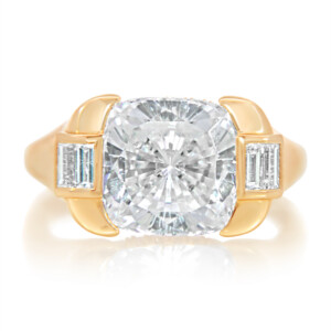 Cushion Partial Bezel East West Baguette Engagement Ring