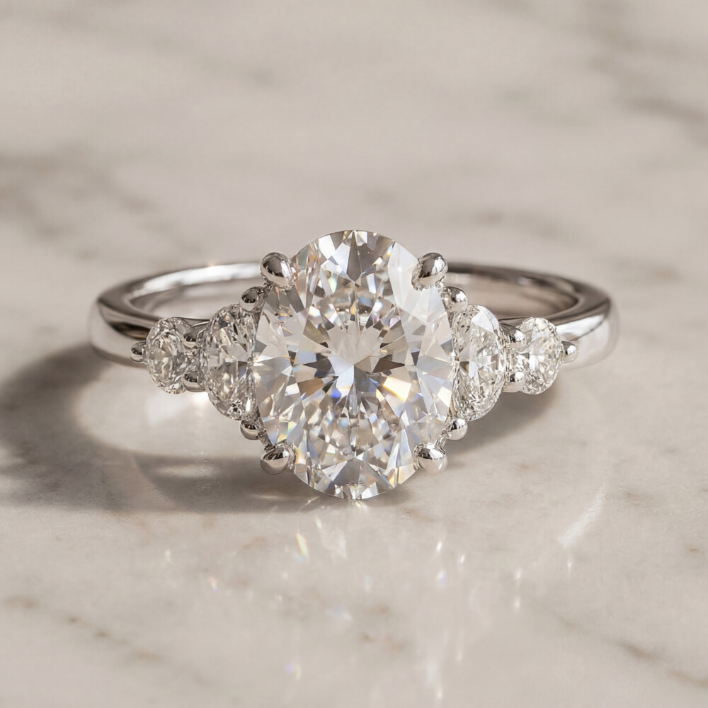 Halfmoon and Round Cluster Engagement Ring
