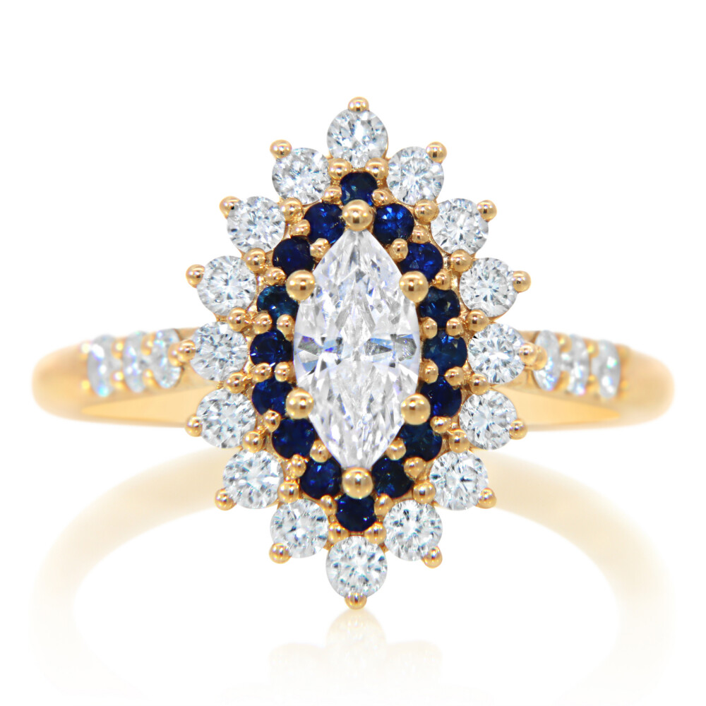 Sapphire and Diamond Double Halo Engagement Ring