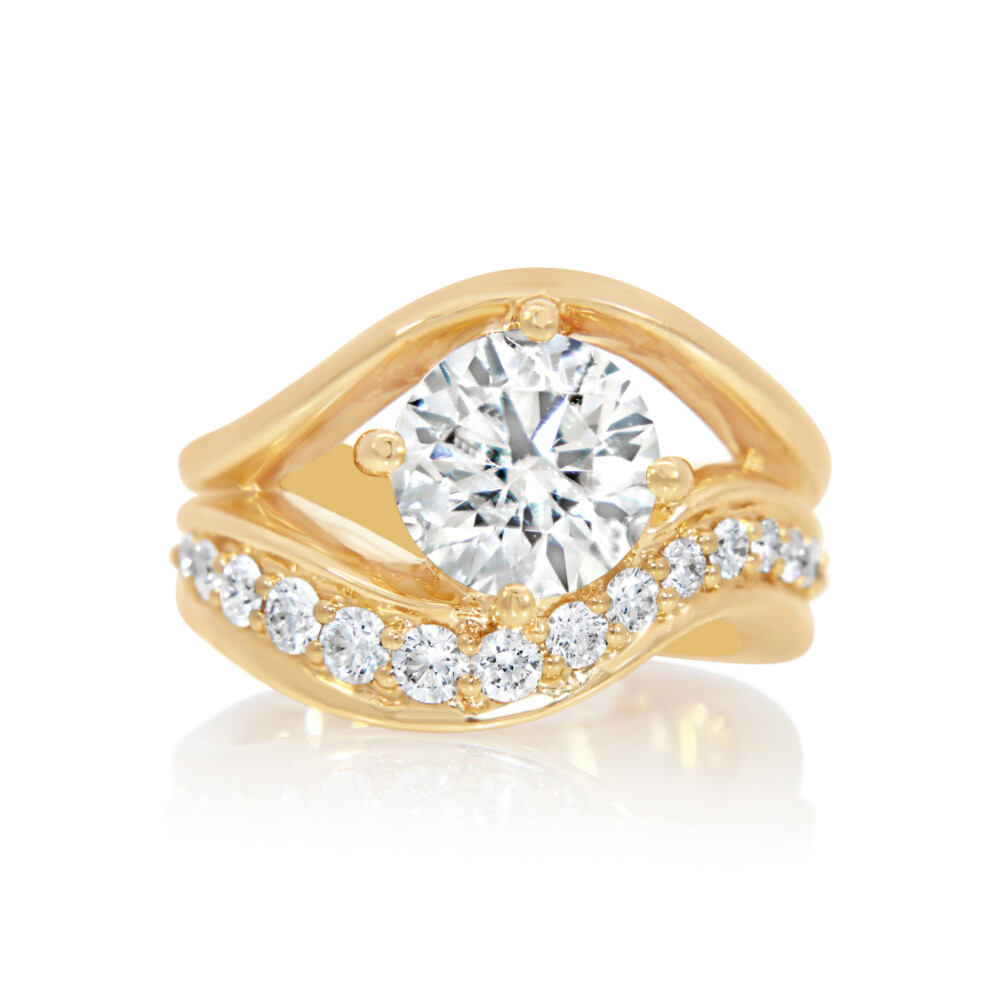Diamond and High Polish Curved Band Engagement Ring