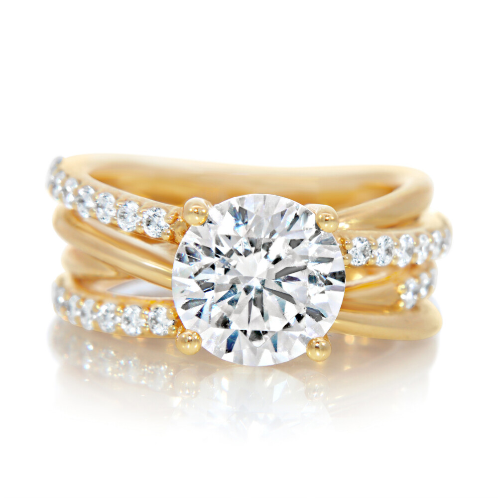 Diamond and High Polish Crossover Engagement Ring