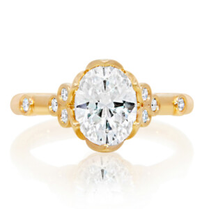Tulip Head Bezel Diamond Accent Engagement Ring