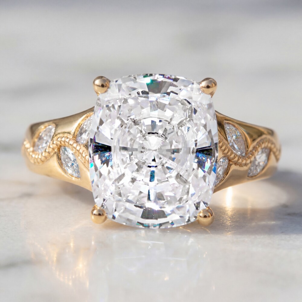 Vine Detail Wide Shank Engagement Ring