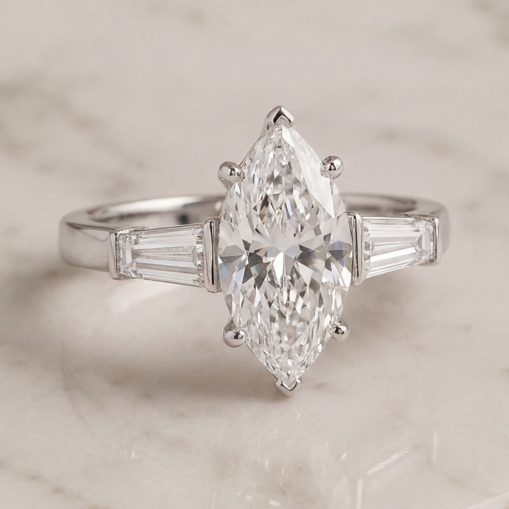 Tapered Baguette Three Stone Engagement Ring
