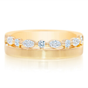 Single Shared Prong and Solid Band Ring