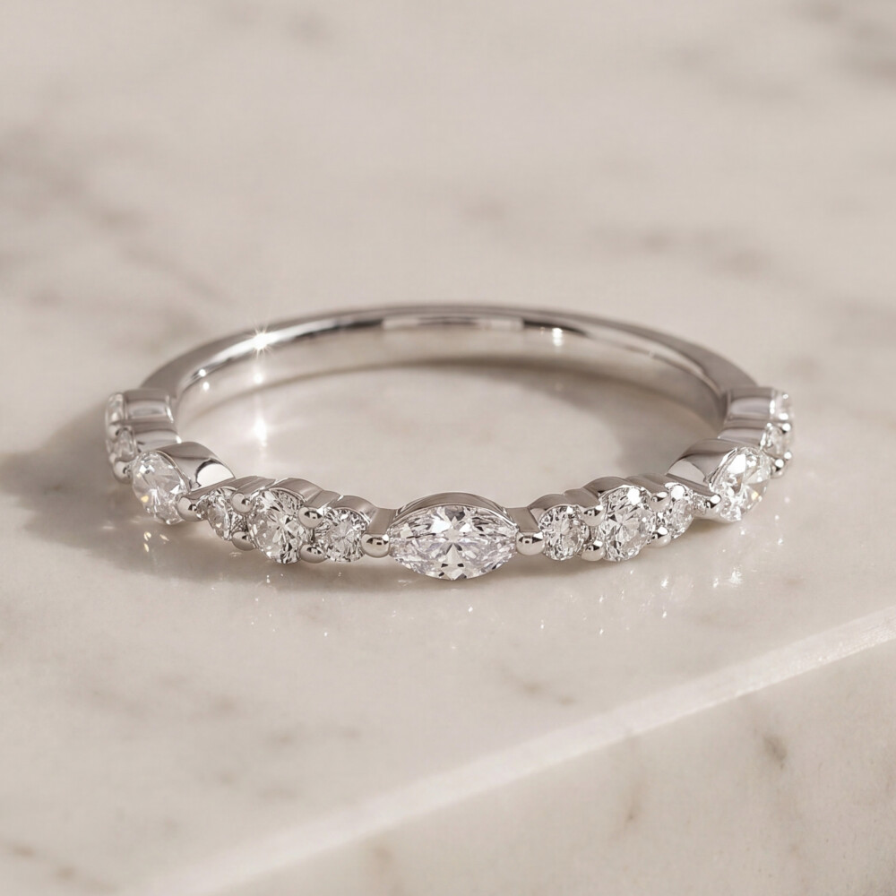Marquise and Round Cluster Shared Prong Band