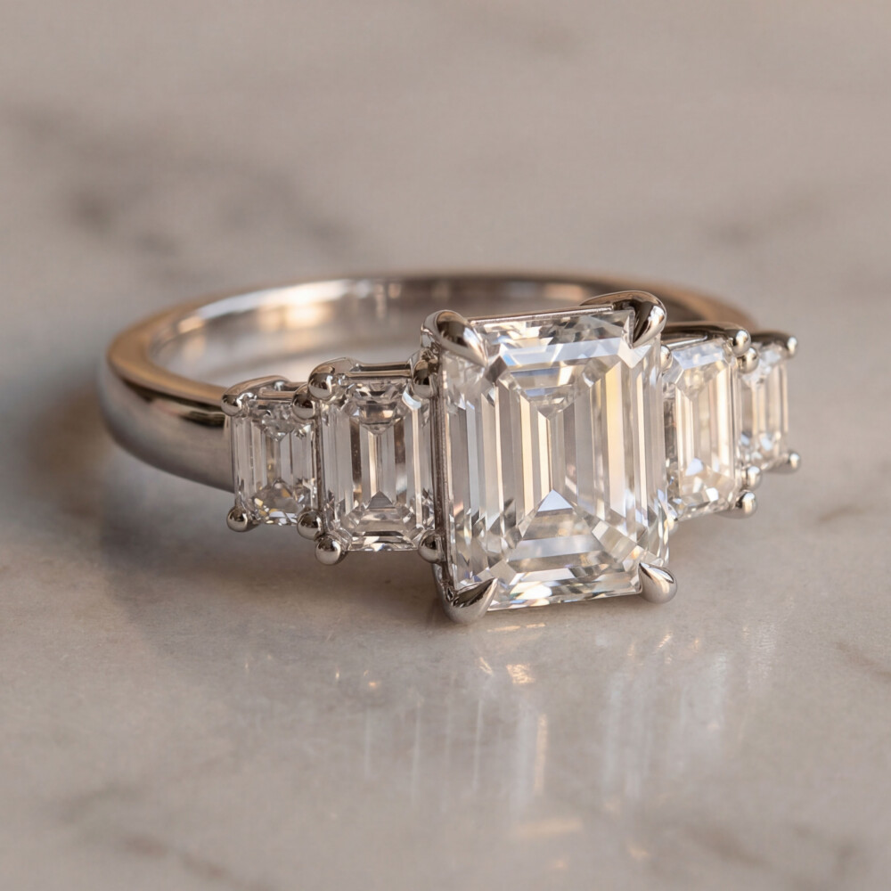 Emerald Five Stone Engagement Ring